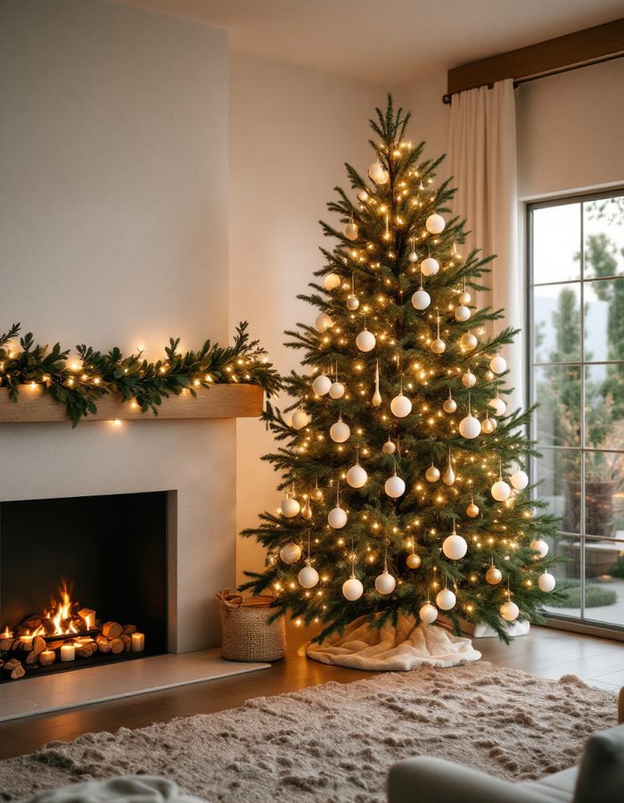 Elegant decorated Christmas tree in a modern desert home